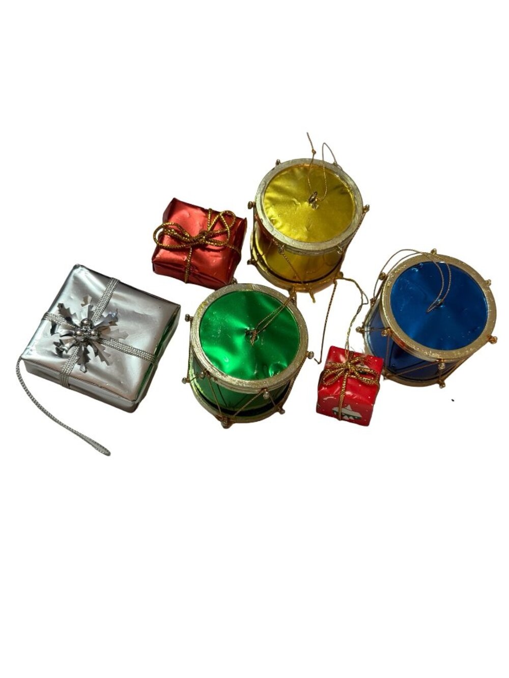 Vintage Miniature Christmas Ornaments Drums Presents Gift Packages Tree Decor Lo